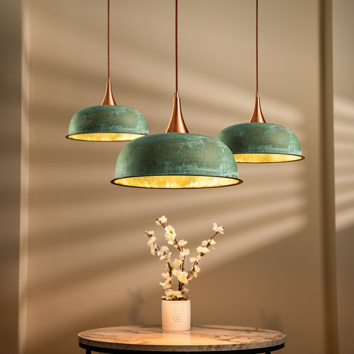 Copper Green Patina Pendant Light – Handcrafted Hammered Copper Chandelier