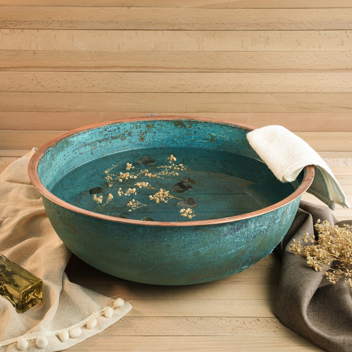Luxurious Green Patina Copper Pedicure Bowl – Handmade 100% Solid Copper for Detox Manicure & Foot Spa