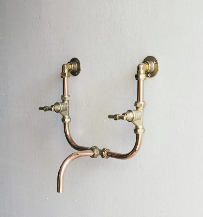 Industrial Copper Faucet – Double Handle with Central Spout