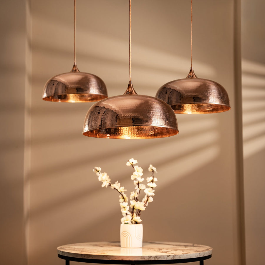 Handmade Dark Copper Dome Pendant Light with Customizable Accessories - Alfiq's Store