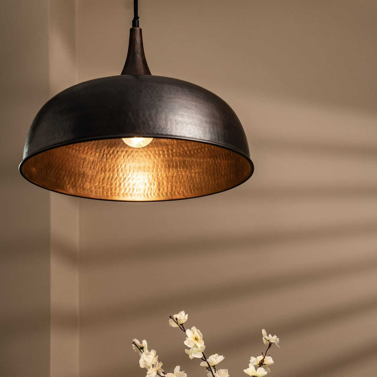 Handmade Dark Copper Dome Pendant Light with Customizable Accessories - Alfiq's Store