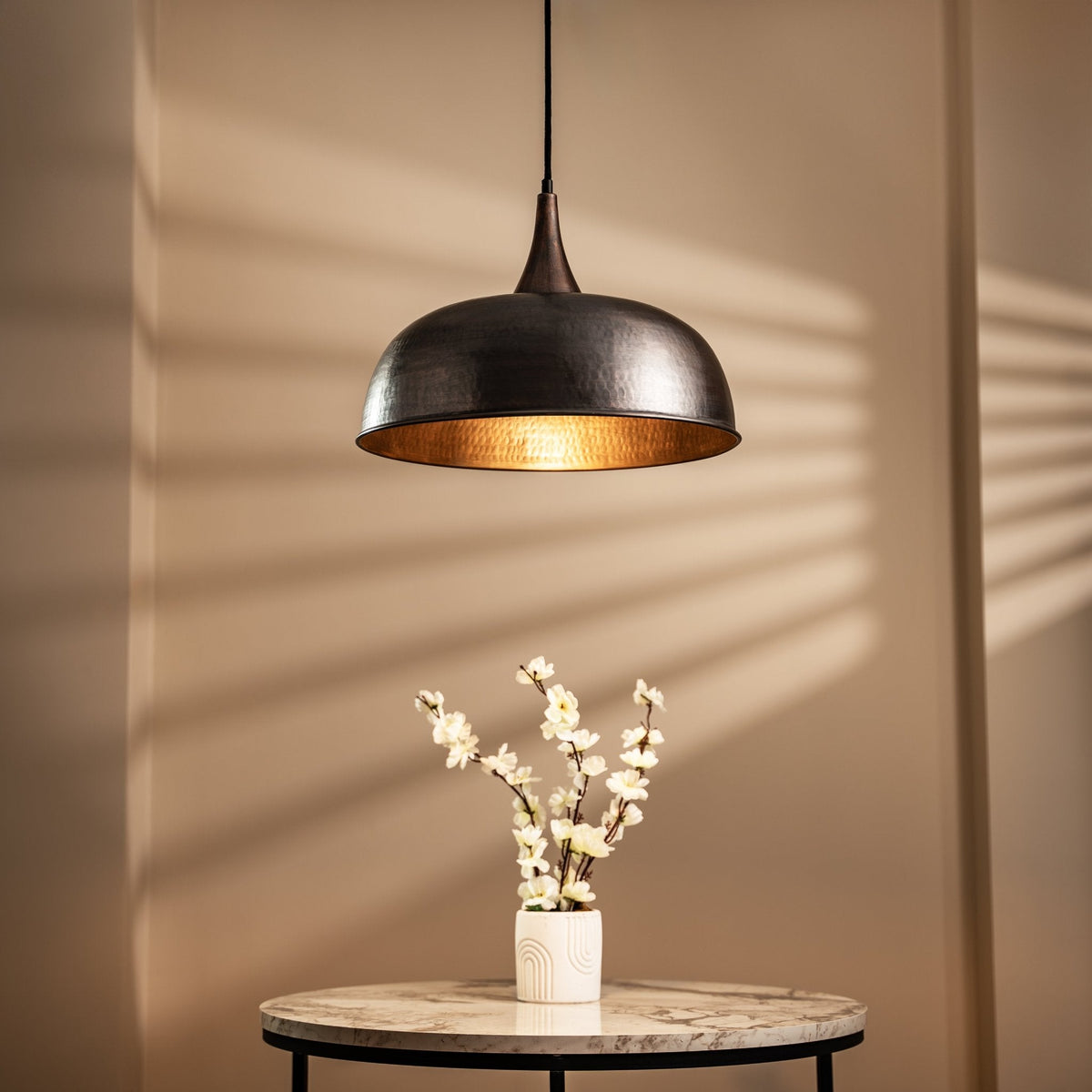 Handmade Dark Copper Dome Pendant Light with Customizable Accessories - Alfiq's Store