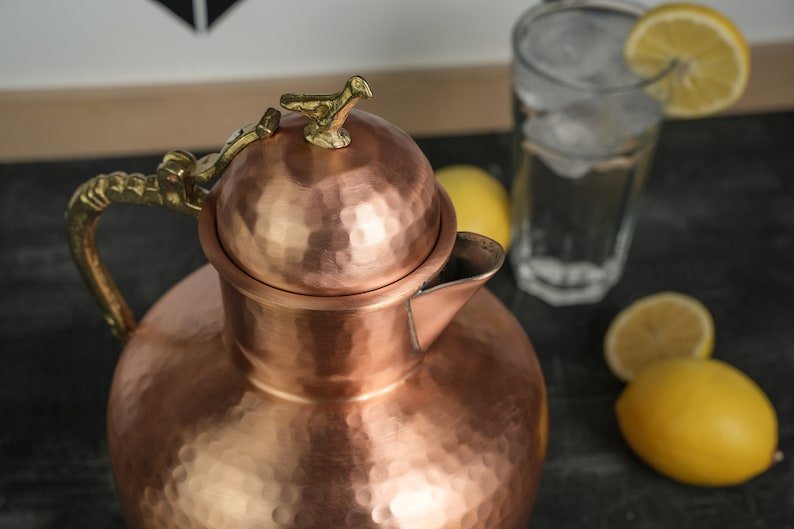 Handmade Heavy - Duty Solid Copper Pitcher – 2000ml Water & Beverage Jug - Alfiq's Store