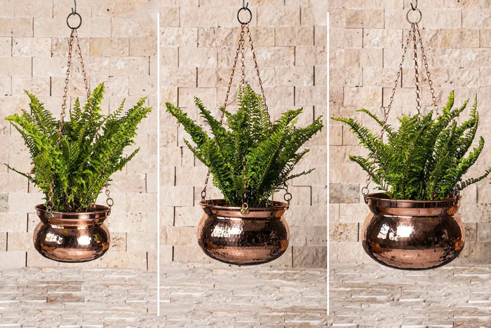 Hammered Solid Copper Hanging Planter Bowl – Unique Housewarming Gift