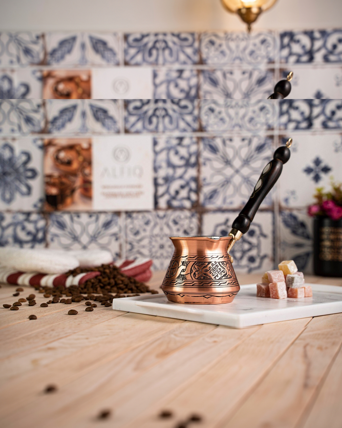 Pure Copper Turkish Coffee Pot for 2 Persons with Wooden Handle – 400ml Handmade