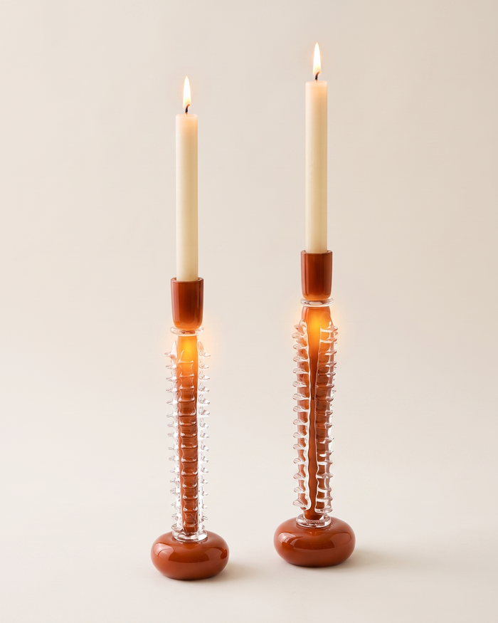 Ridged Glass Candle Holder