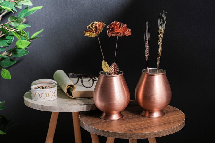 Copper Rose Set in Elegant Copper Vase | Unique Handmade Copper Anniversary Gift
