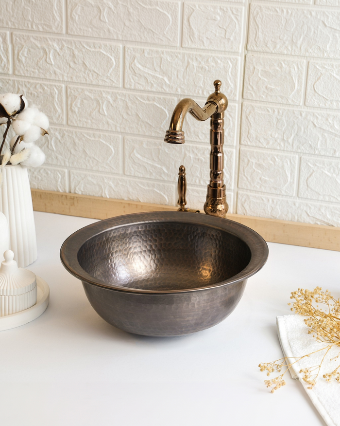 Handmade Round Dark Copper Drop-In Sink – Farmhouse Undermount/Drop-In Basin