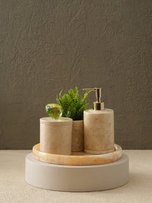 Round Marble And Crystal Bathroom Set & Beige Marble, Four - Pieces - Alfiq's Store