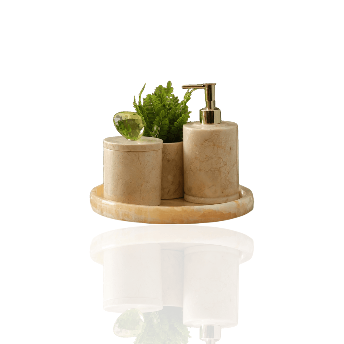 Round Marble And Crystal Bathroom Set & Beige Marble, Four - Pieces - Alfiq's Store