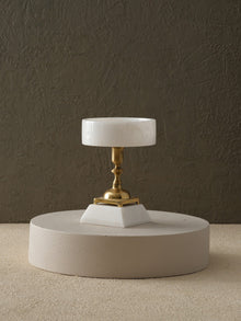 Round White Marble Serving Stand With Brass Pedestal - Alfiq's Store