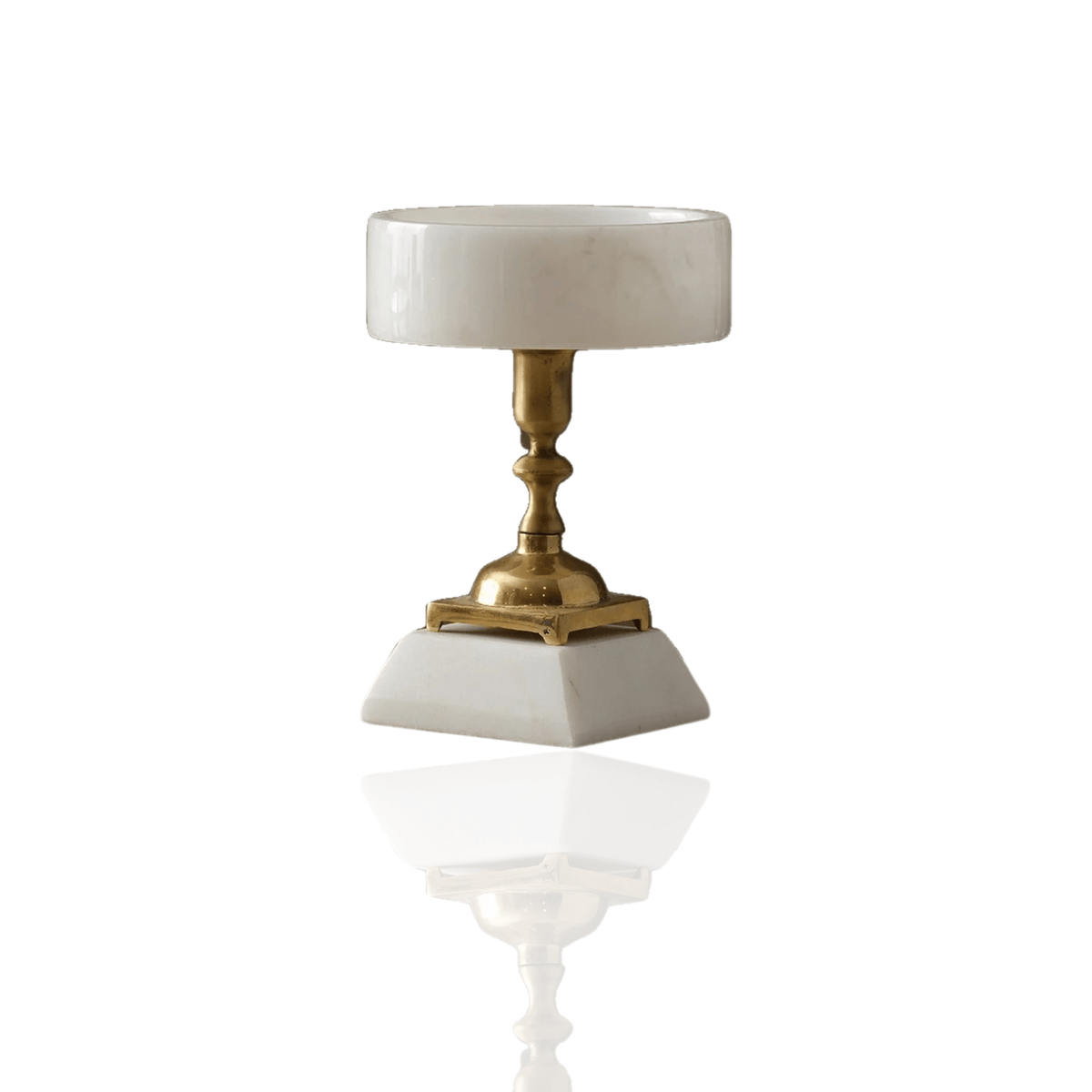 Round White Marble Serving Stand With Brass Pedestal - Alfiq's Store