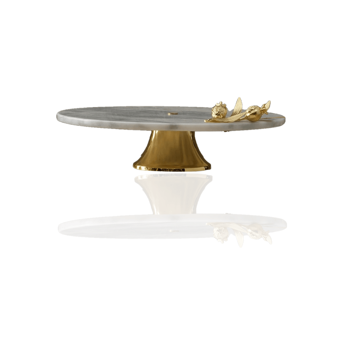 Round White Marble Serving Stand With Gold Pomegranate Detail - Alfiq's Store
