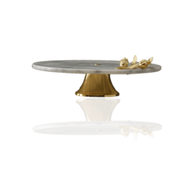 Round White Marble Serving Stand With Gold Pomegranate Detail - Alfiq's Store