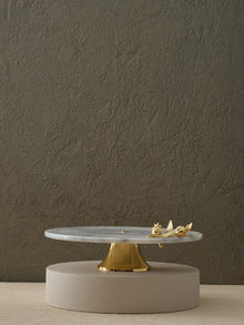 Round White Marble Serving Stand With Gold Pomegranate Detail - Alfiq's Store