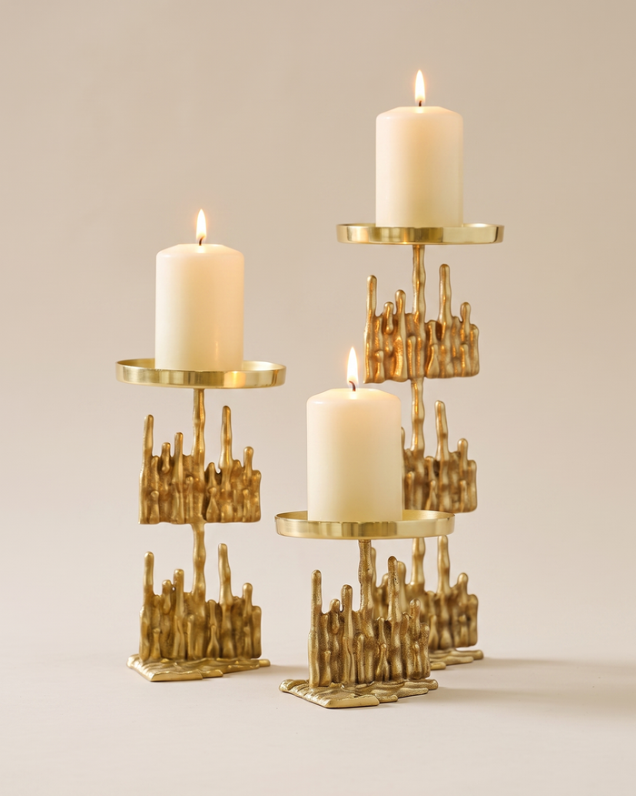 Cluster Form Brass Pedestal – Gold Decorative Stand Set of 3