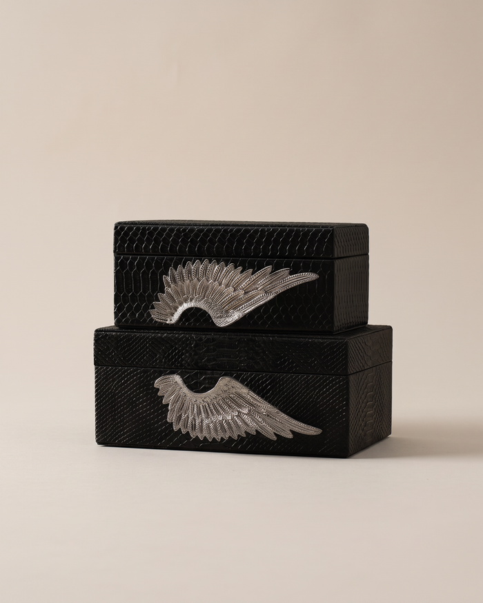 Leather Boxes with Wing Handles (Set of 2)