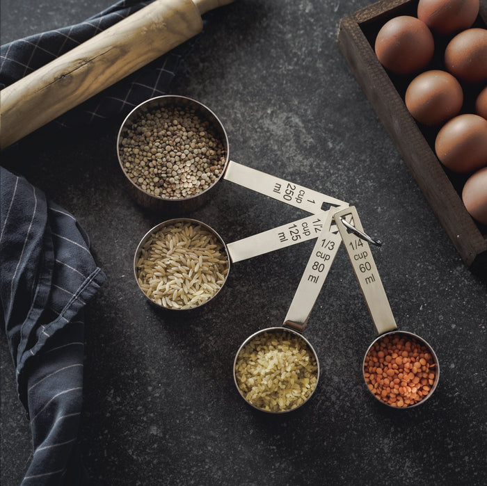 Handmade Solid Copper Measuring Cups – Set of Four with Engraved Measurements
