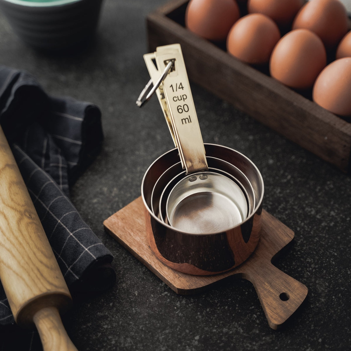 Handmade Solid Copper Measuring Cups – Set of Four with Engraved Measurements - Alfiq's Store