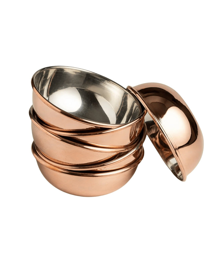Set Of Six Handcrafted Copper Oil & Sauce Dipping Bowls