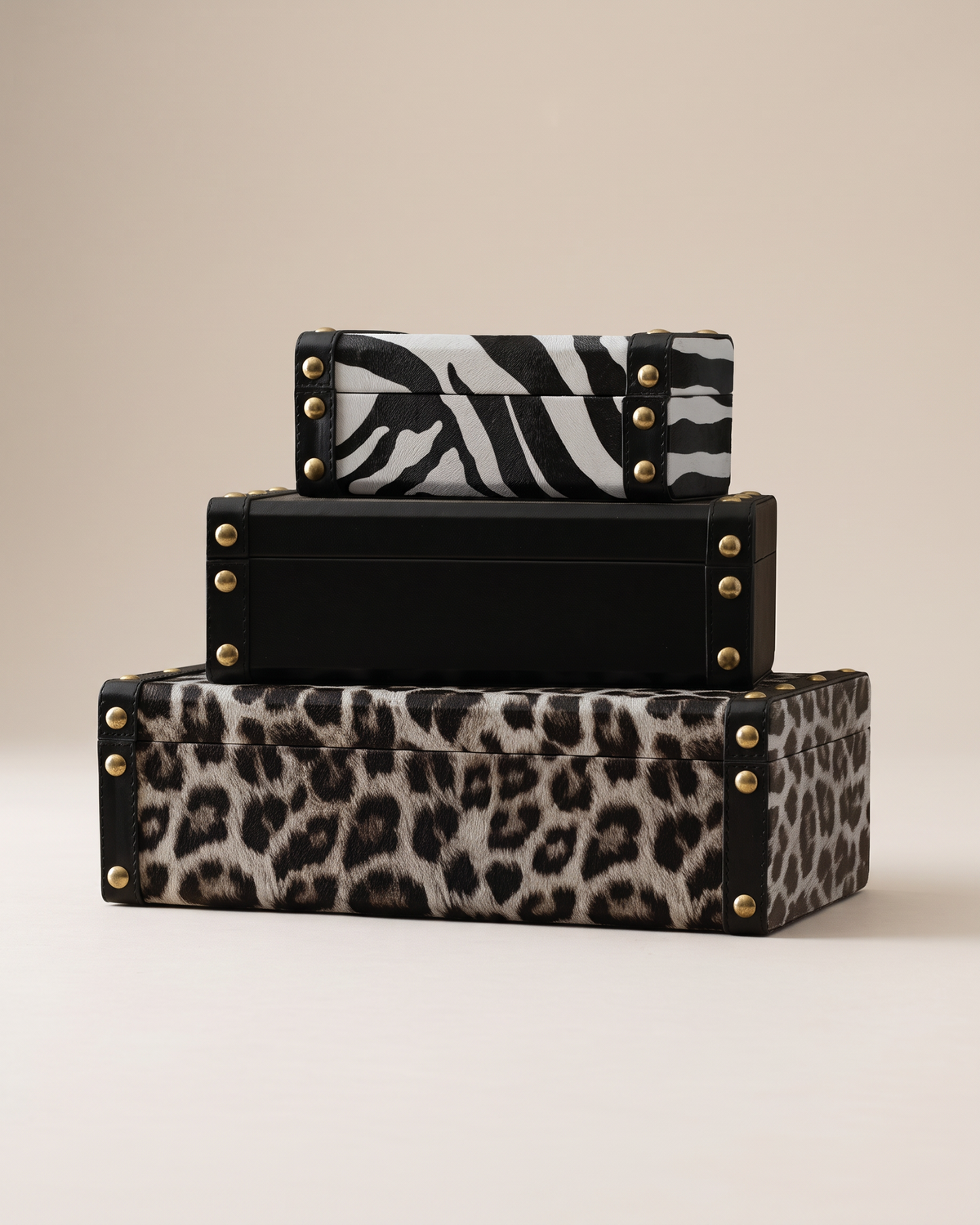 Studded Leather Boxes (Set of 3)