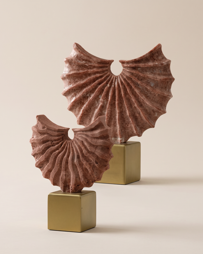 Terracotta Fan Sculptures on Gold Base (Set of 2)