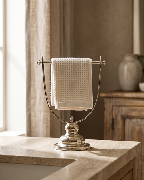 Arched Brass Towel Holder (One Piece) styled in a warm interior