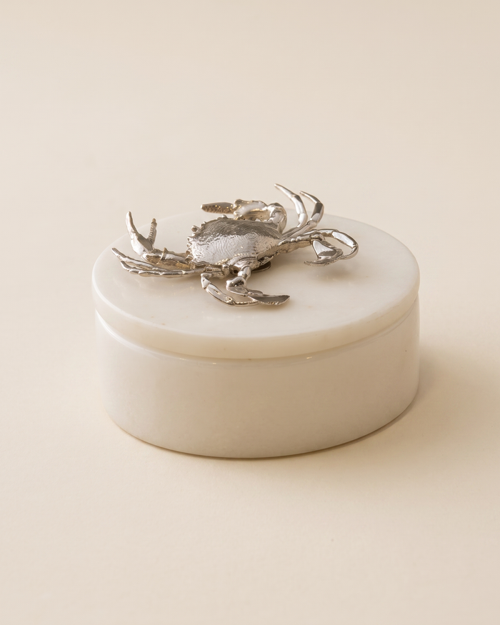 Silver Crab Marble Box with Brass Crab Sculpture – Elegant Coastal Gift