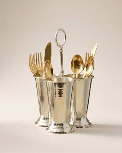 Silver Triple Cup Cutlery Holder (One Piece)