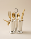 Silver Triple Cup Cutlery Holder with Gold Deer (One Piece)