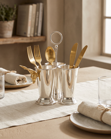 Silver Triple Cup Cutlery Holder with Gold Deer (One Piece) styled in a warm interior
