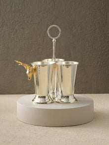 Silver Triple Cup Cutlery Holder With Gold Deer Detail - Alfiq's Store