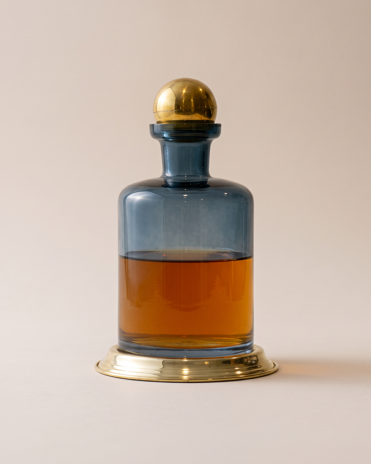 Glass Decanter with Brass Base & Sphere Lid (One Piece)