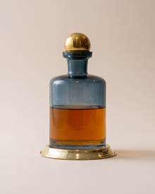 Glass Decanter with Brass Base & Sphere Lid (One Piece)