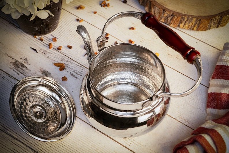 Handmade Solid Copper Teapot Stovetop – 1.6 Quart Hammered Finish Kettle - Alfiq's Store