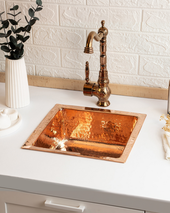 Solid Copper Undermount Kitchen and Bathroom Sink | Handmade Hammered Copper Vessel Sink *Drain Cap Included