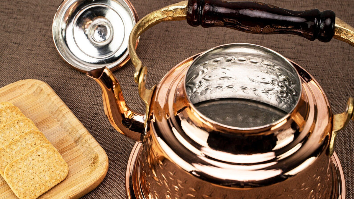 Hammered Solid Copper Teapot Stovetop with Wooden Handle – 1.6 Quart Shiny Finish Kettle - Alfiq's Store