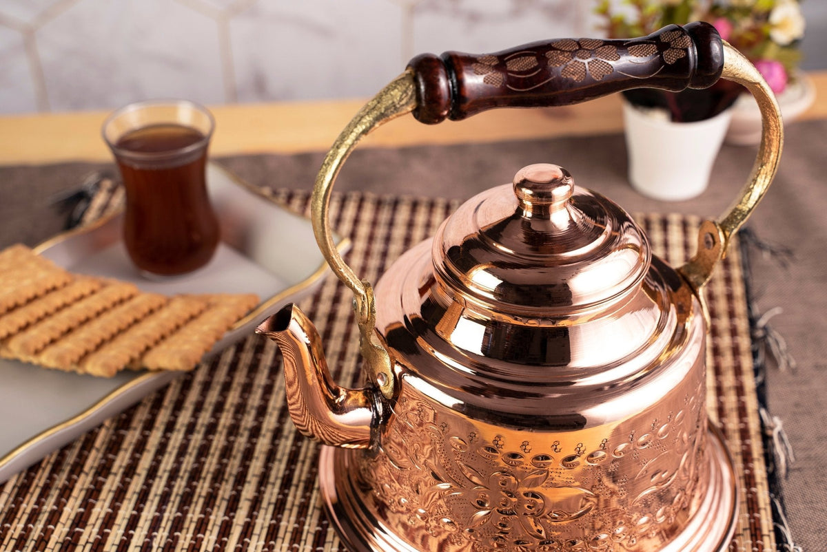 Handmade Engraved Copper Solid Copper Teapot Stovetop, 1.6 Quarts (1.5 Liter) - Alfiq's Store