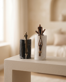 Thinking Man Decorative Object - styled on a warm beige console in a cosy interior
