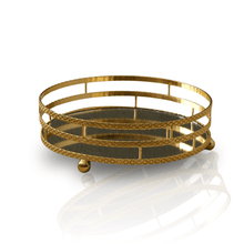 Three - Tier Round Brass Tray with Mirrored Base & Woven Detailing – Gold Finish - Alfiq's Store
