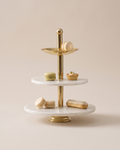 Three-Tier White Marble Serving Stand, Gold (One Piece)