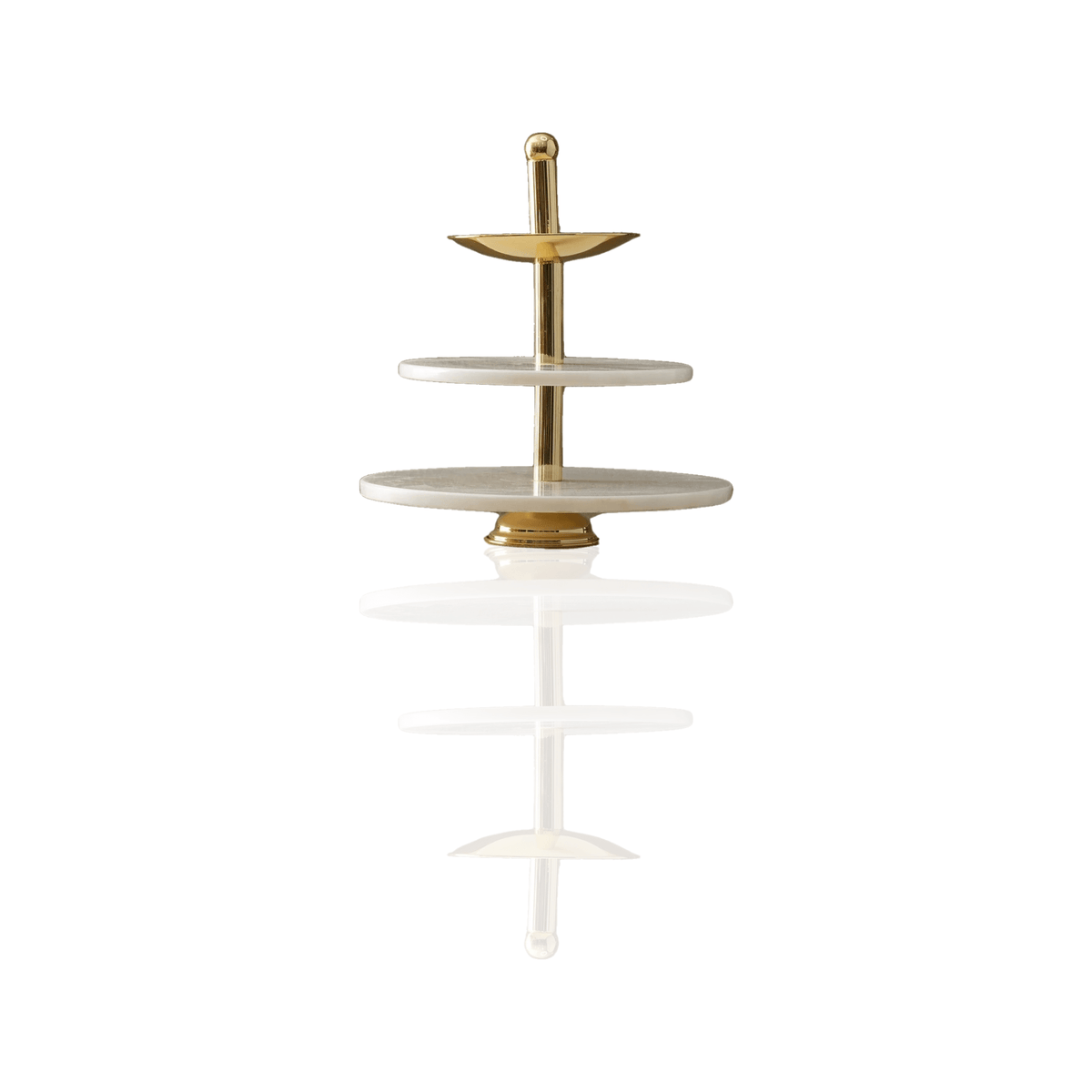 Three - Tier White Marble Serving Stand With Gold Finish - Alfiq's Store