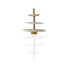 Three - Tier White Marble Serving Stand With Gold Finish - Alfiq's Store