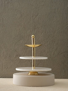 Three - Tier White Marble Serving Stand With Gold Finish - Alfiq's Store