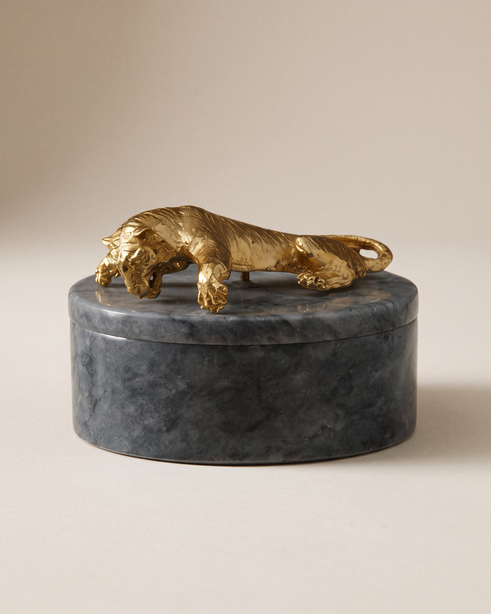 Grey Marble Box with Golden Tiger Lid (One Piece)