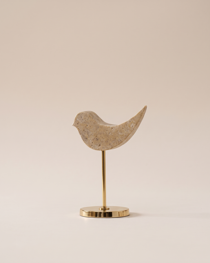 Travertine Bird on Brass Stand (One Piece)