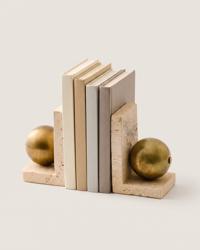 Travertine Book Stand with Brass Sphere