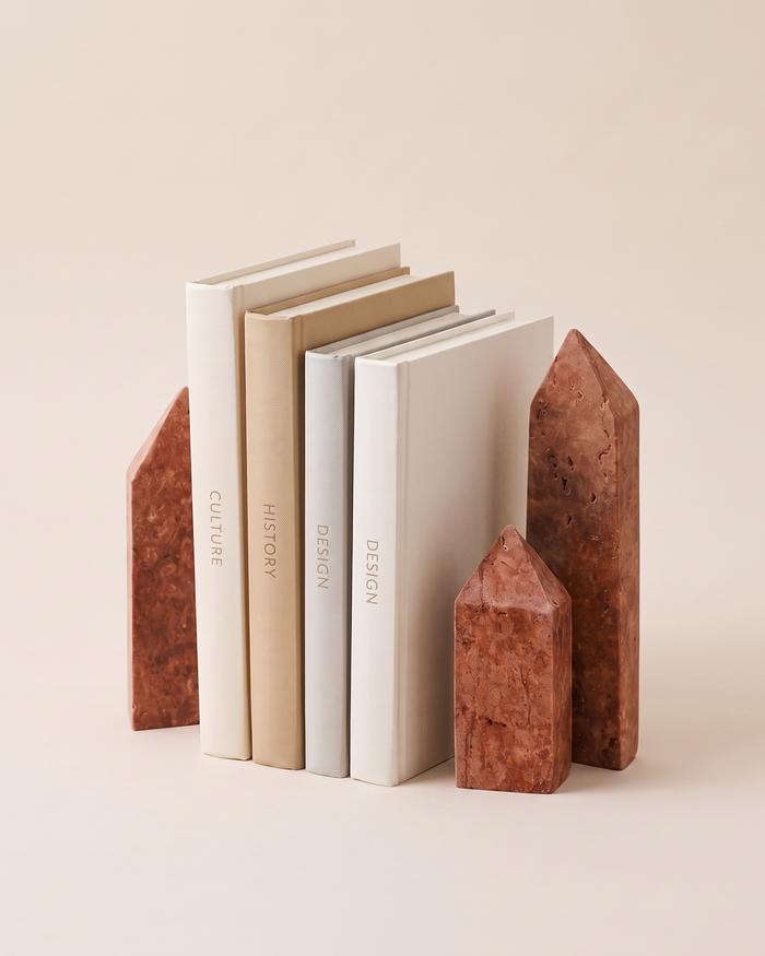 Red Travertine Obelisk Bookends (Set of 3)