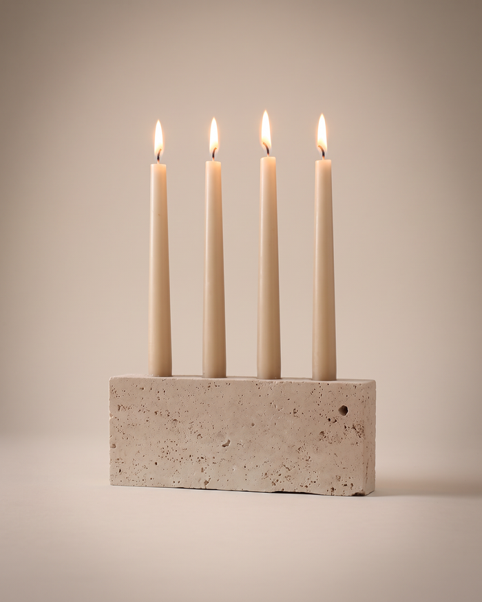 Travertine Block Candle Holder for 4 Tapers (One Piece)