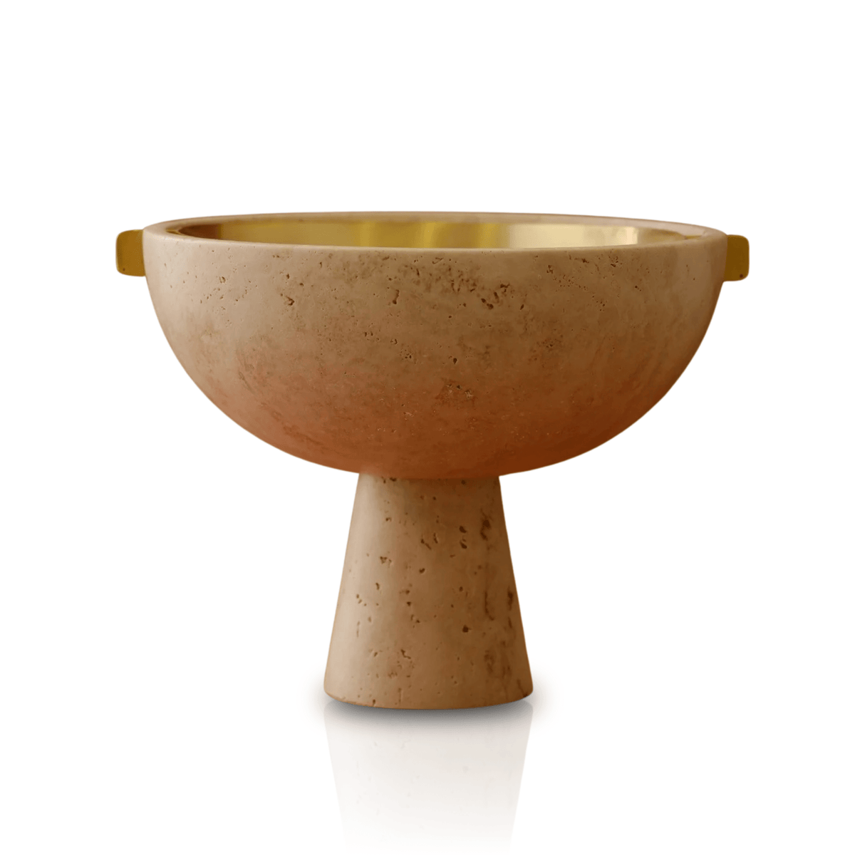 Travertine Pedestal Bowl – Natural Stone with Brass Handles - Alfiq's Store